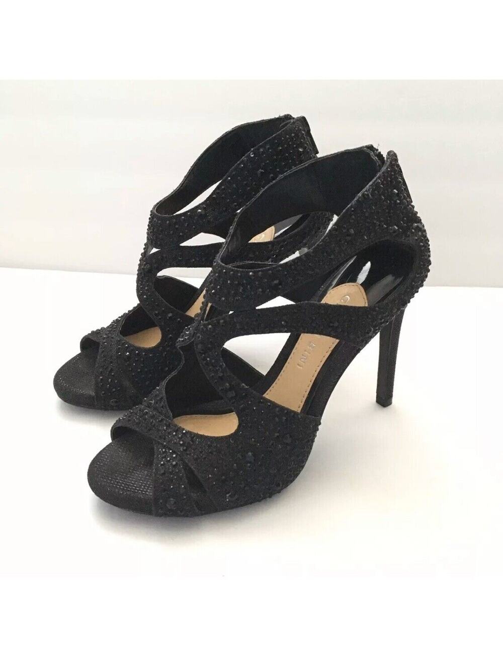 Gianni Bini Women Black Rhinestone Crystal Embellished Strappy 4" High Heel 7 M